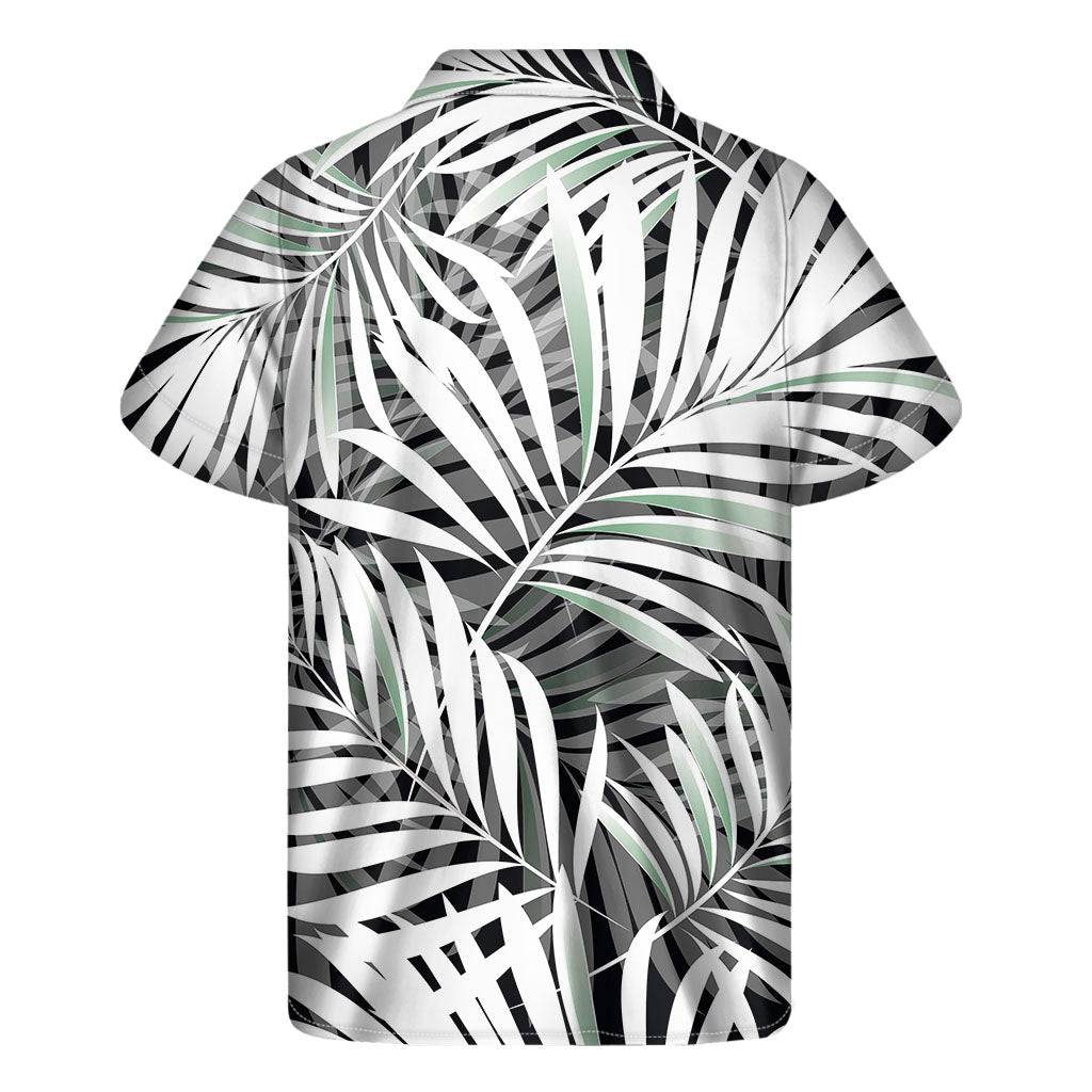 Black White Tropical Leaf Pattern Print Men's Short Sleeve Shirt