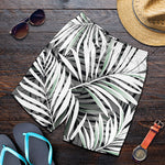 Black White Tropical Leaf Pattern Print Men's Shorts