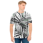 Black White Tropical Leaf Pattern Print Men's T-Shirt