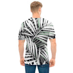 Black White Tropical Leaf Pattern Print Men's T-Shirt