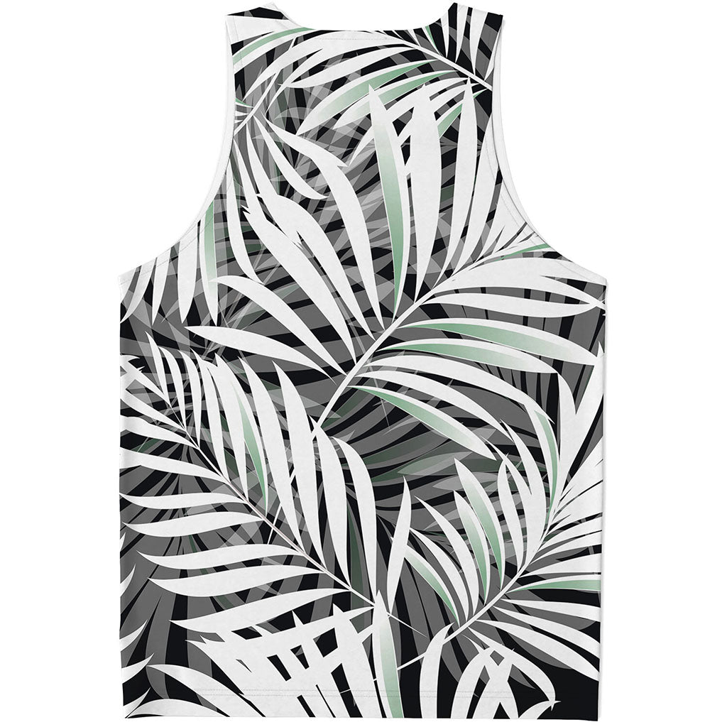 Black White Tropical Leaf Pattern Print Men's Tank Top