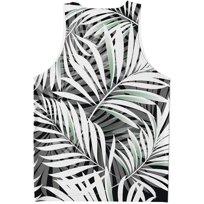 Black White Tropical Leaf Pattern Print Men's Tank Top
