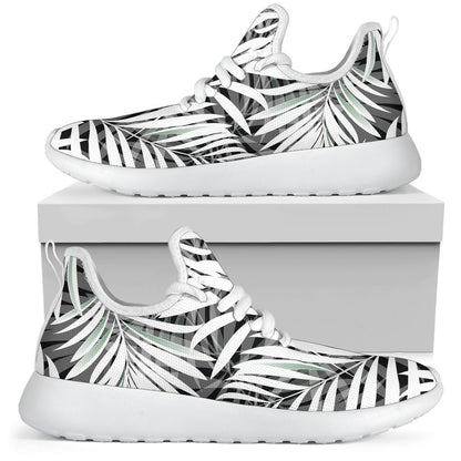 Black White Tropical Leaf Pattern Print Mesh Knit Shoes GearFrost