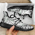 Black White Tropical Leaf Pattern Print Mesh Knit Shoes