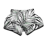 Black White Tropical Leaf Pattern Print Muay Thai Boxing Shorts