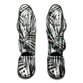 Black White Tropical Leaf Pattern Print Muay Thai Shin Guards