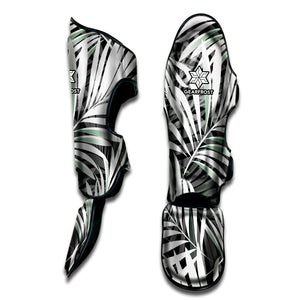 Black White Tropical Leaf Pattern Print Muay Thai Shin Guard