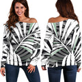 Black White Tropical Leaf Pattern Print Off The Shoulder Sweatshirt