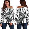 Black White Tropical Leaf Pattern Print Off Shoulder Sweatshirt GearFrost