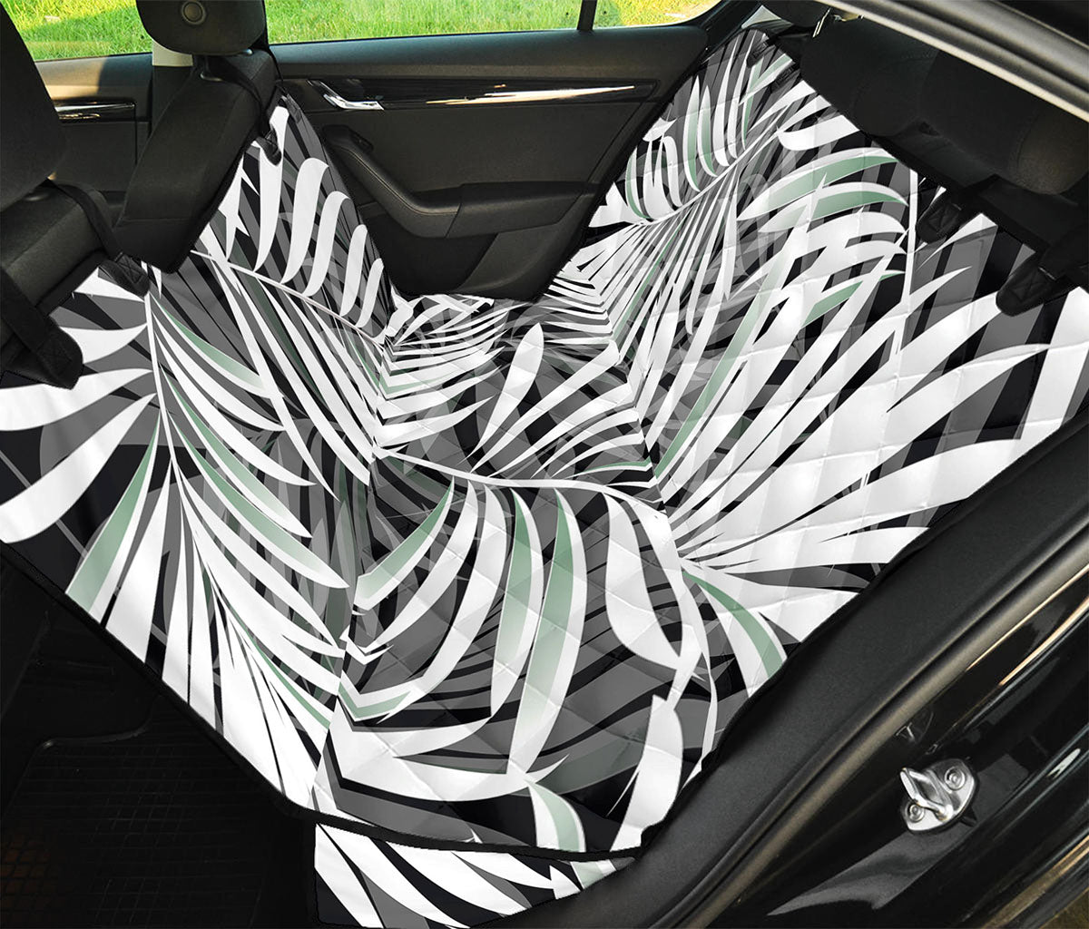 Black White Tropical Leaf Pattern Print Pet Car Back Seat Cover