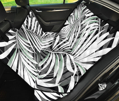 Black White Tropical Leaf Pattern Print Pet Car Back Seat Cover