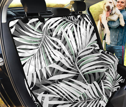 Black White Tropical Leaf Pattern Print Pet Car Back Seat Cover