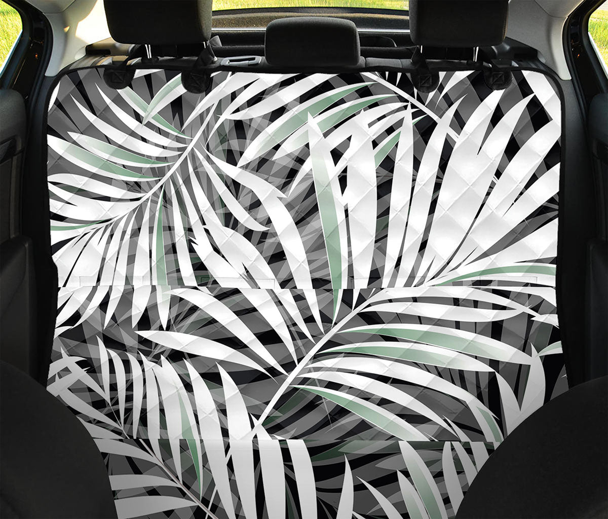Black White Tropical Leaf Pattern Print Pet Car Back Seat Cover