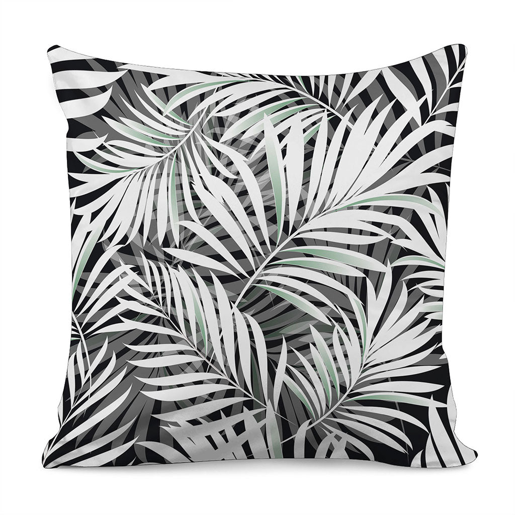 Black White Tropical Leaf Pattern Print Pillow Cover