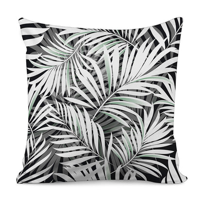 Black White Tropical Leaf Pattern Print Pillow Cover