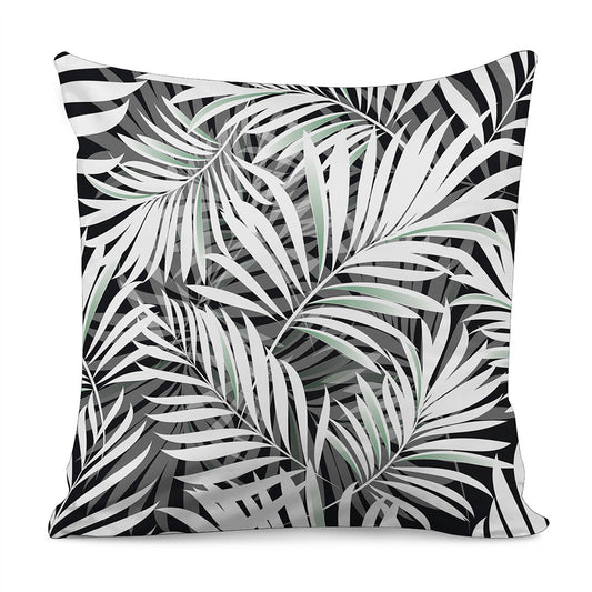 Black White Tropical Leaf Pattern Print Pillow Cover