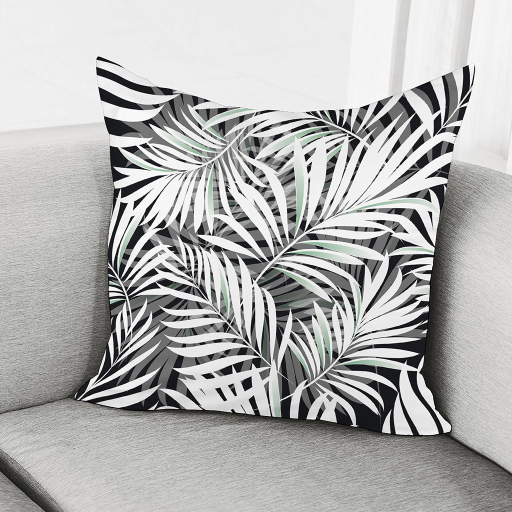 Black White Tropical Leaf Pattern Print Pillow Cover