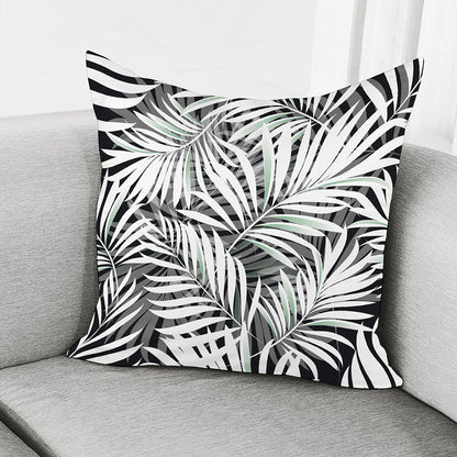 Black White Tropical Leaf Pattern Print Pillow Cover