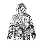 Black White Tropical Leaf Pattern Print Pullover Hoodie