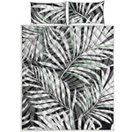 Black White Tropical Leaf Pattern Print Quilt Bed Set