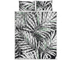 Black White Tropical Leaf Pattern Print Quilt Bed Set