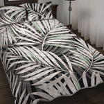 Black White Tropical Leaf Pattern Print Quilt Bed Set