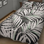 Black White Tropical Leaf Pattern Print Quilt Bed Set