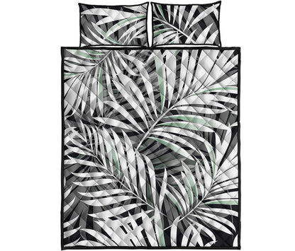 Black White Tropical Leaf Pattern Print Quilt Bed Set