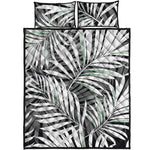 Black White Tropical Leaf Pattern Print Quilt Bed Set