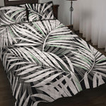 Black White Tropical Leaf Pattern Print Quilt Bed Set