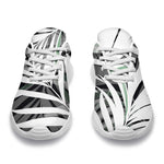 Black White Tropical Leaf Pattern Print Sport Shoes GearFrost