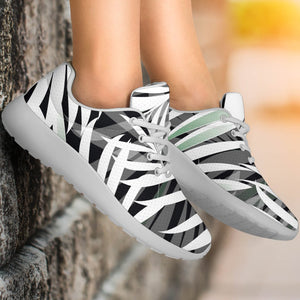 Black White Tropical Leaf Pattern Print Sport Shoes GearFrost