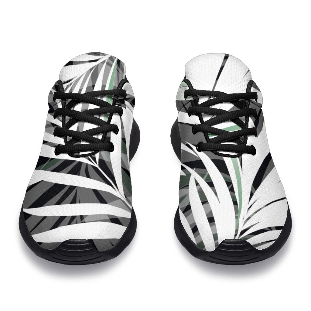 Black White Tropical Leaf Pattern Print Sport Shoes GearFrost