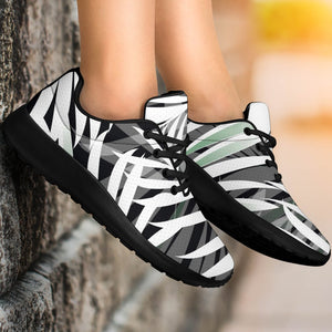 Black White Tropical Leaf Pattern Print Sport Shoes GearFrost