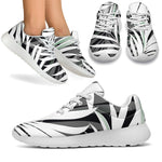 Black White Tropical Leaf Pattern Print Sport Shoes GearFrost