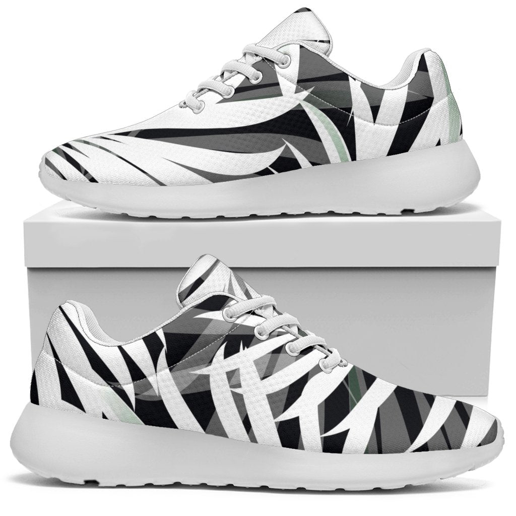 Black White Tropical Leaf Pattern Print Sport Shoes GearFrost