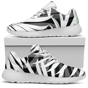 Black White Tropical Leaf Pattern Print Sport Shoes GearFrost