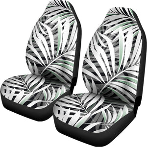 Black White Tropical Leaf Pattern Print Universal Fit Car Seat Covers