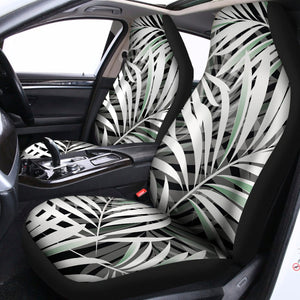 Black White Tropical Leaf Pattern Print Universal Fit Car Seat Covers