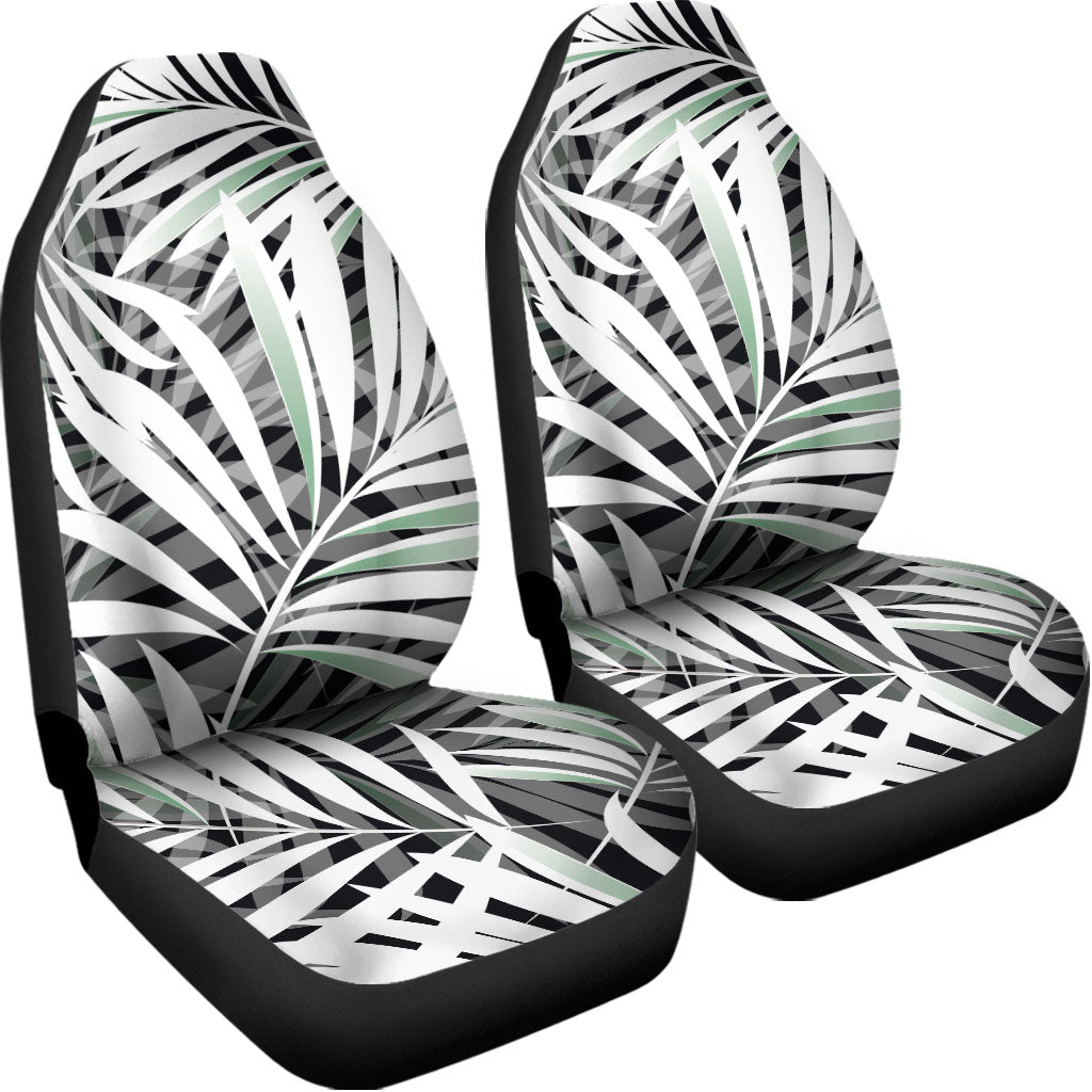 Black White Tropical Leaf Pattern Print Universal Fit Car Seat Covers