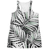 Black White Tropical Leaf Pattern Print Women's Racerback Tank Top