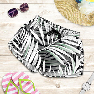 Black White Tropical Leaf Pattern Print Women's Shorts