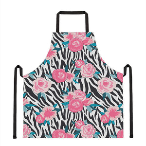 Black White Zebra Floral Pattern Print Apron