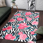 Black White Zebra Floral Pattern Print Area Rug GearFrost