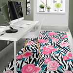 Black White Zebra Floral Pattern Print Area Rug GearFrost