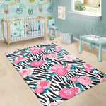 Black White Zebra Floral Pattern Print Area Rug GearFrost