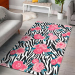 Black White Zebra Floral Pattern Print Area Rug GearFrost