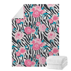 Black White Zebra Floral Pattern Print Blanket