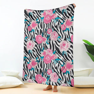 Black White Zebra Floral Pattern Print Blanket