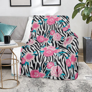 Black White Zebra Floral Pattern Print Blanket